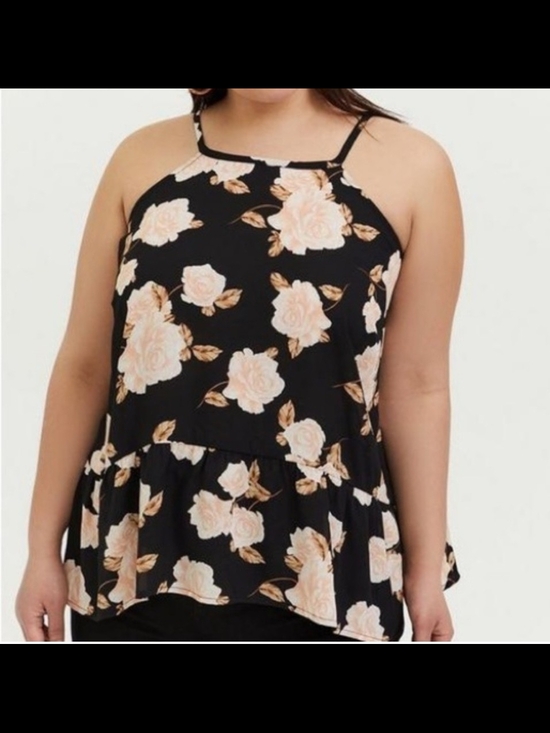 torrid Tops - Torrid Black Floral Georgette Drop Waist Halter Top. 1X